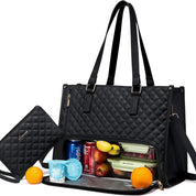 2-in-1 Lunch Tote Bag for Stylish Professional Women Black 36x16x30cm Tote Bags