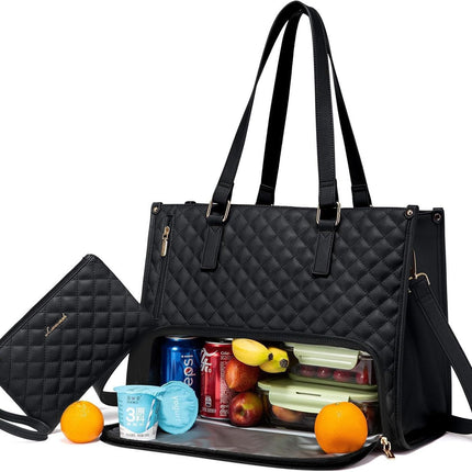 2-in-1 Lunch Tote Bag for Stylish Professional Women Black 36x16x30cm Tote Bags