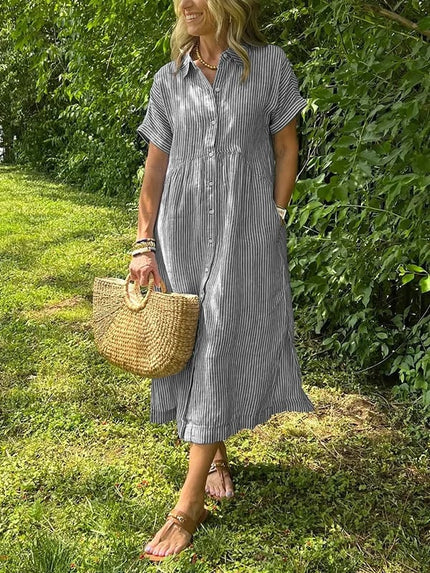 Celira – Striped Button-Up Shirt Gray Dress