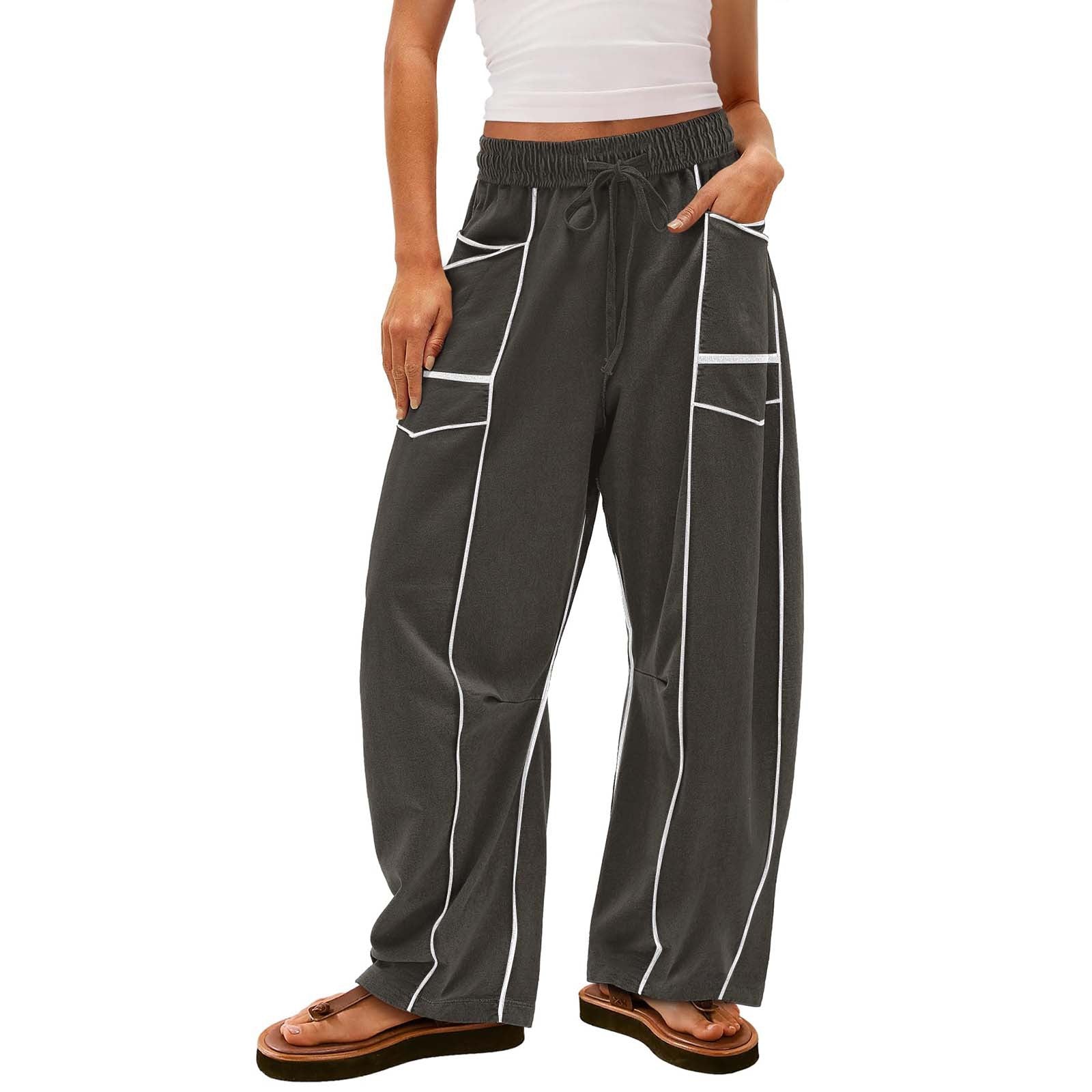 Y2K Striped Wide Leg Pants Women’s Drawstring Trousers Dark Gray Women Pants