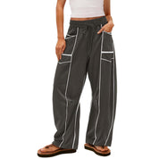 Y2K Striped Wide Leg Pants Women’s Drawstring Trousers Dark Gray Women Pants
