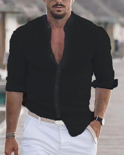 Men's Long Sleeve Solid Color Casual Shirt LTMC Black Shirts