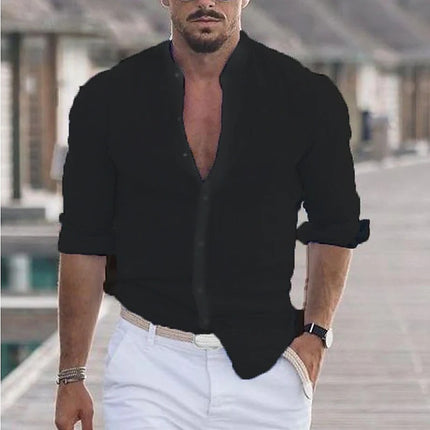 Men's Long Sleeve Solid Color Casual Shirt LTMC Black Shirts