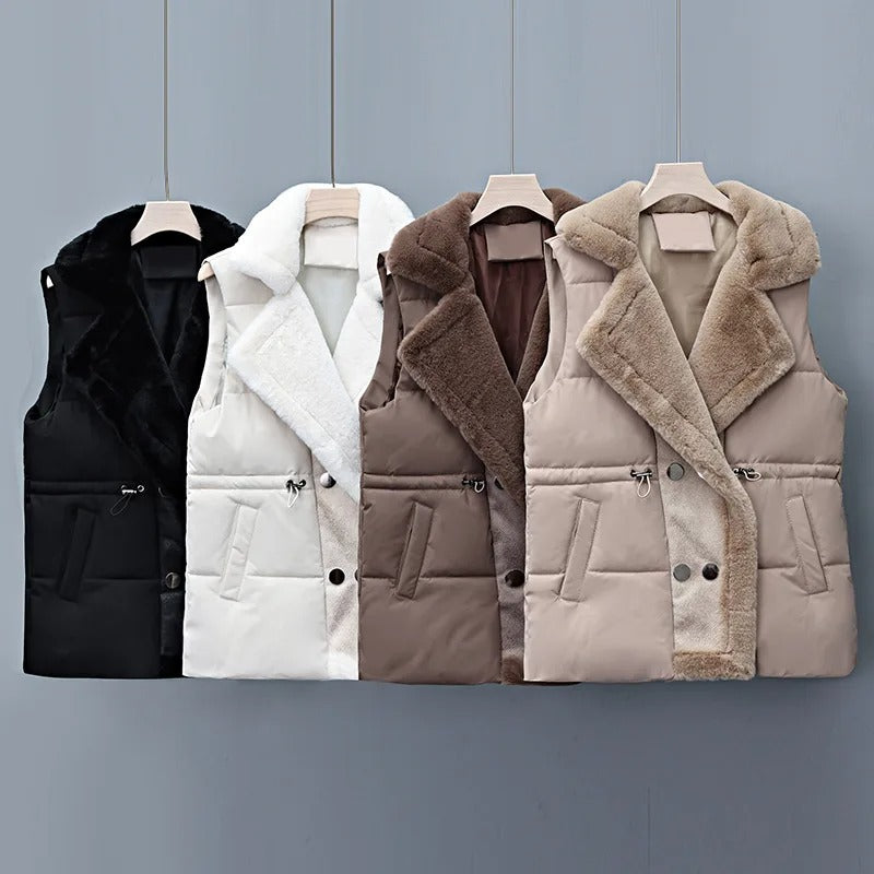 Elegant Layering Vest – Faux-Fur Collar Puffer Women's Jacket