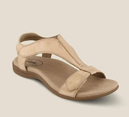 Adjustable Leather Orthopedic Sandals With Arch Support Beige Women Sandals