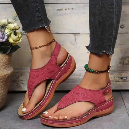 Women's Fashionable Leather Sandals Red Leather Sandals