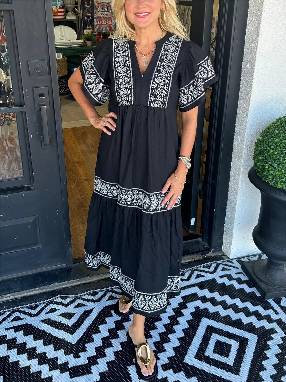 Araceli™ | Women's V-Neck Boho Dress Black Dress