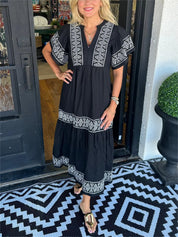 Araceli™ | Women's V-Neck Boho Dress Black Dress