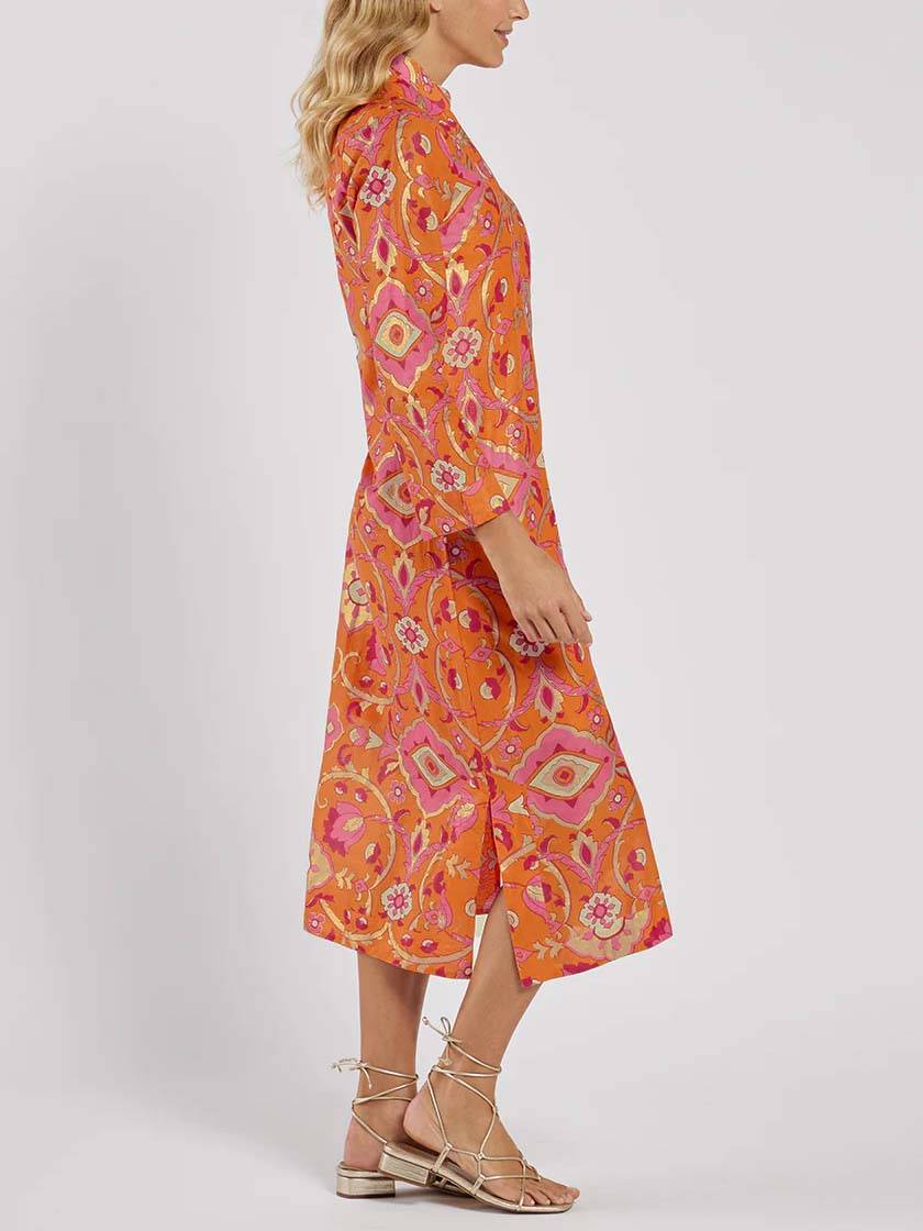 Printed Midi Dress Stand Collar Floral Summer Dresses