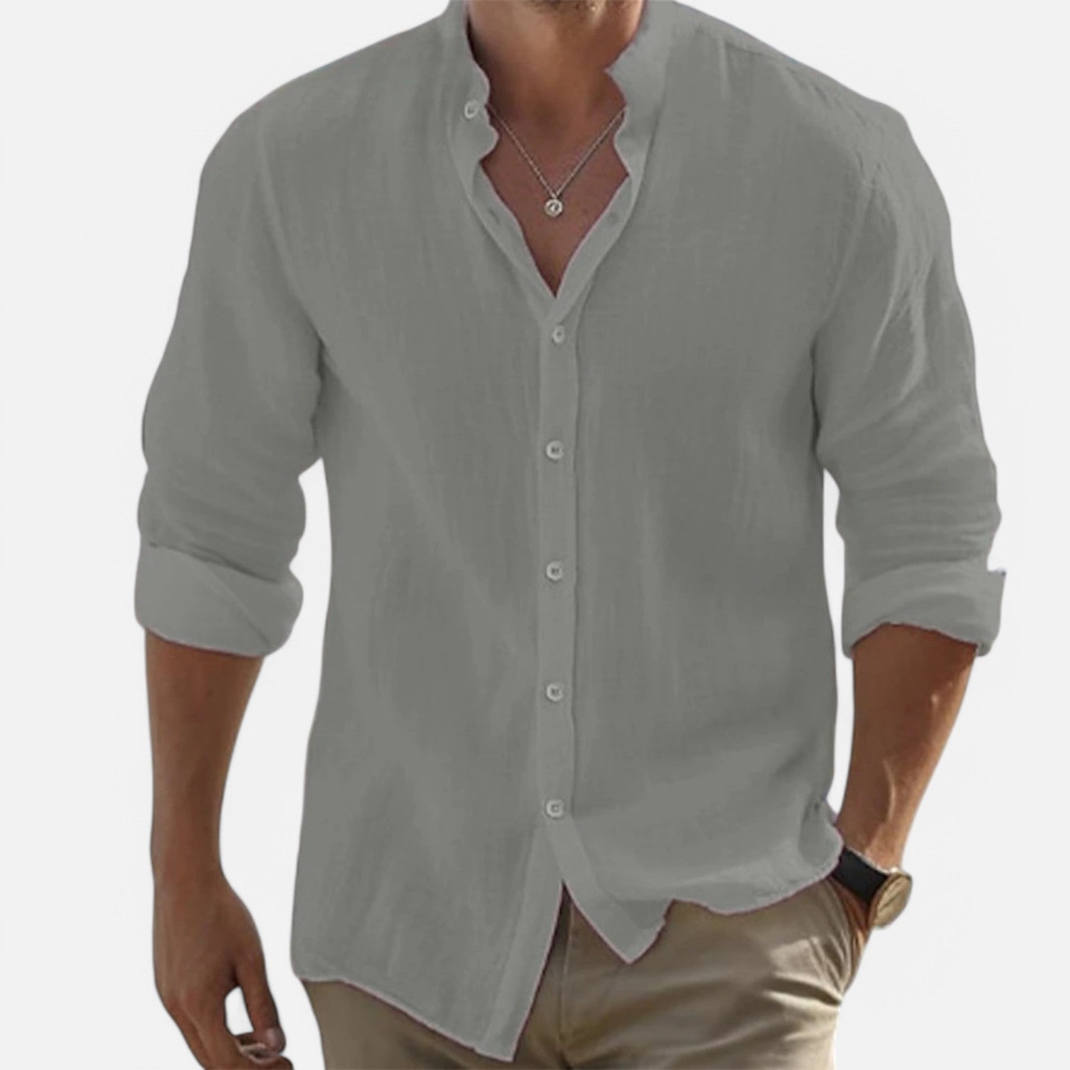 Men’s Cotton-Linen Beach Shirt Grey Shirt