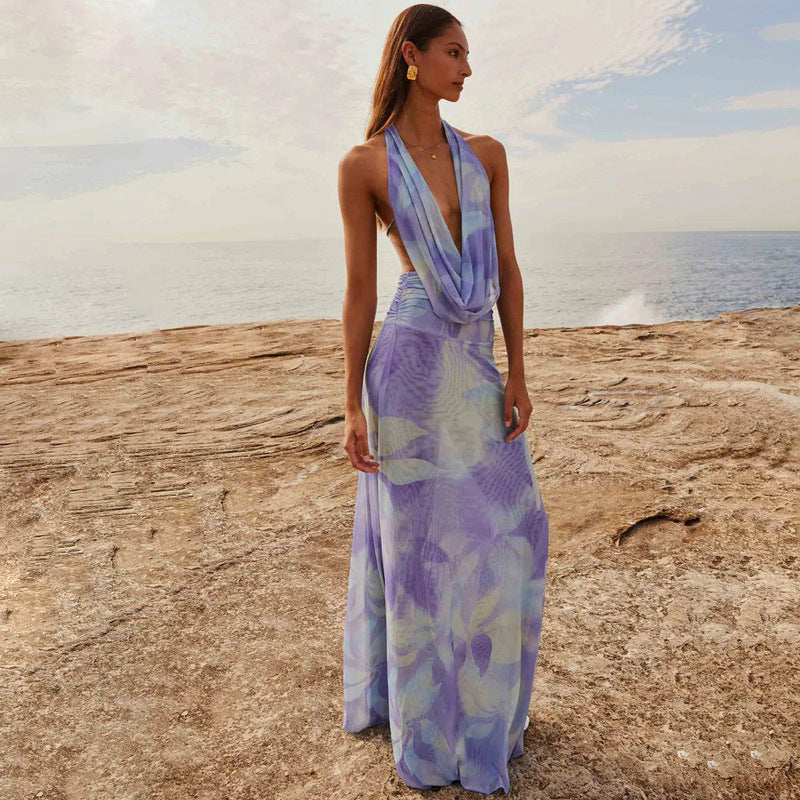 2-Piece Tie-Dye Halter Maxi Dress Set Dresses