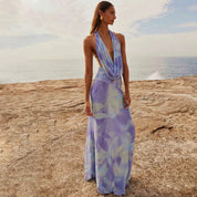 2-Piece Tie-Dye Halter Maxi Dress Set Dresses