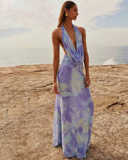 2-Piece Tie-Dye Halter Maxi Dress Set Dresses