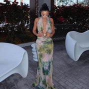 2-Piece Tie-Dye Halter Maxi Dress Set Dresses