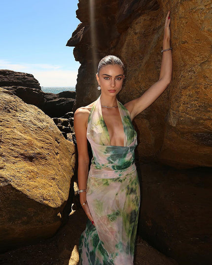 2-Piece Tie-Dye Halter Maxi Dress Set Dresses