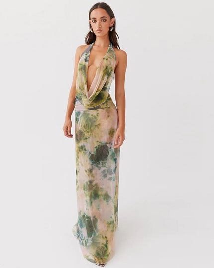 2-Piece Tie-Dye Halter Maxi Dress Set Dresses