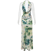 2-Piece Tie-Dye Halter Maxi Dress Set Dresses