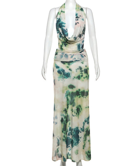 2-Piece Tie-Dye Halter Maxi Dress Set Dresses