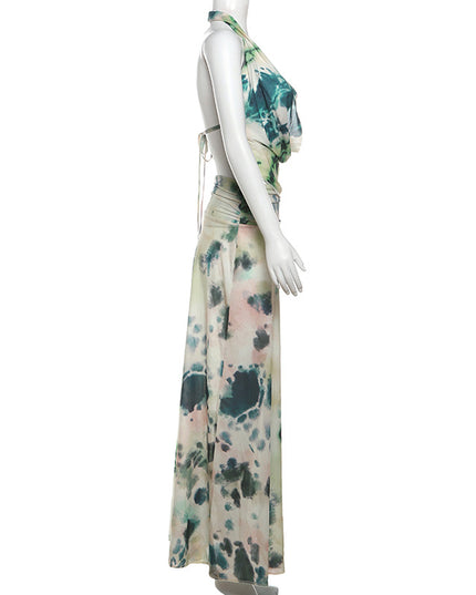 2-Piece Tie-Dye Halter Maxi Dress Set Dresses