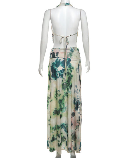 2-Piece Tie-Dye Halter Maxi Dress Set Dresses