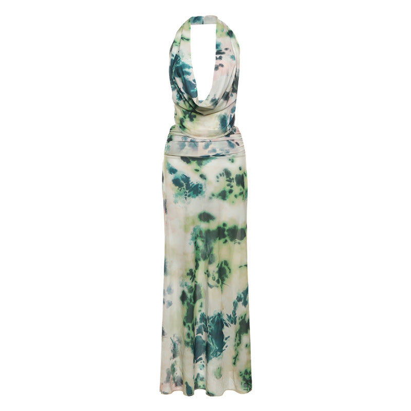2-Piece Tie-Dye Halter Maxi Dress Set Dresses