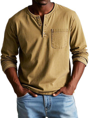 Timeless Long Sleeve Henley Shirt Khaki Men Shirts