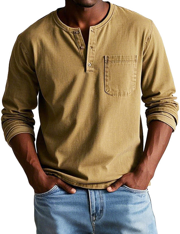 Timeless Long Sleeve Henley Shirt Khaki Men Shirts