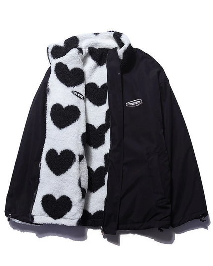 Women Heart Fleece Jacket Black Heart Fleece Jacket