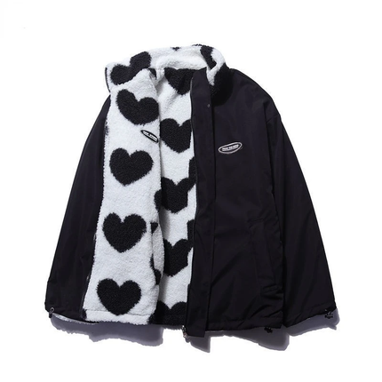 Women Heart Fleece Jacket Black Heart Fleece Jacket