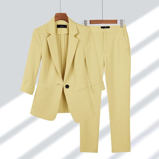Women's Blazer & Trouser Set – Elegant Two-Piece Suit for Office & Events Yellow Set Blazer
