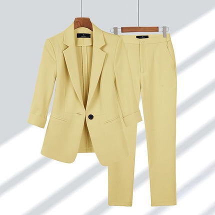 Women's Blazer & Trouser Set – Elegant Two-Piece Suit for Office & Events Yellow Set Blazer