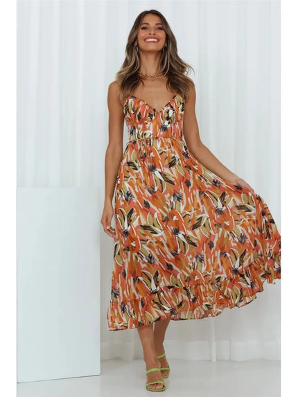 Elise™ | Colored midi dress Red orange Dresses