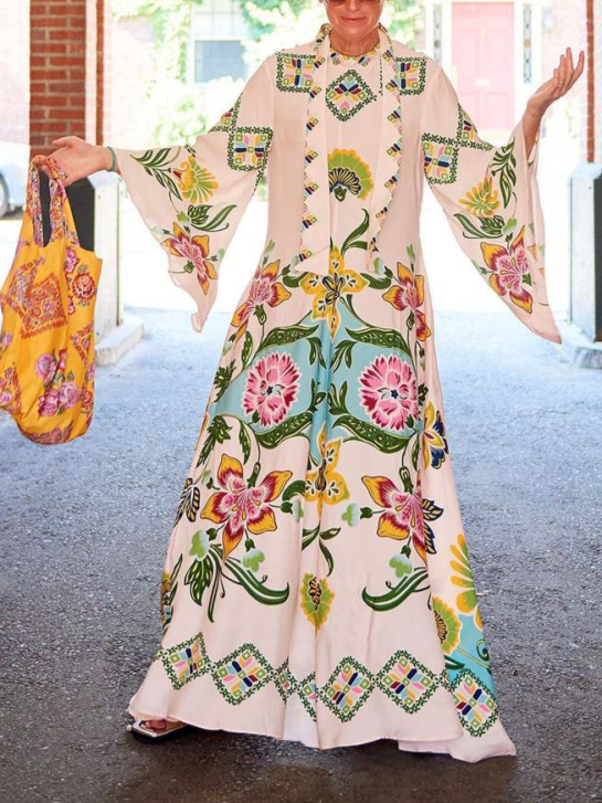 Exquisite Sunshine Floral Print Flowing Maxi Dress Dresses