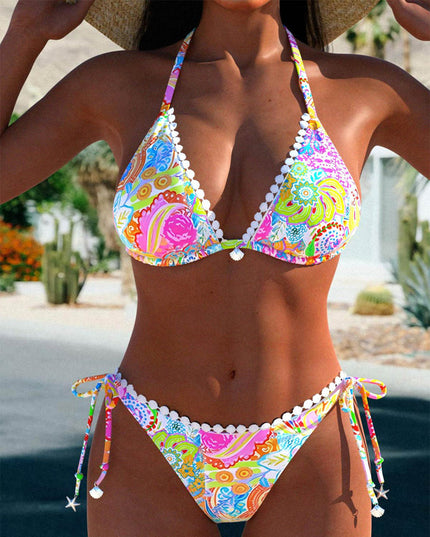 Amara | Colourful Patchwork Triangle Bikini Set Multicolored TOP