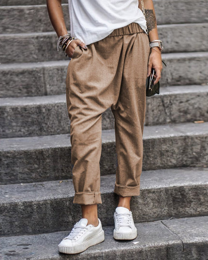 Women's High-Waist Harem Pants with Pockets Khaki Trousers