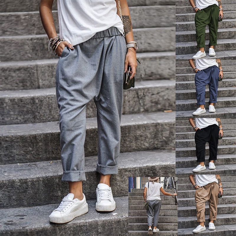 Women's High-Waist Harem Pants with Pockets Trousers