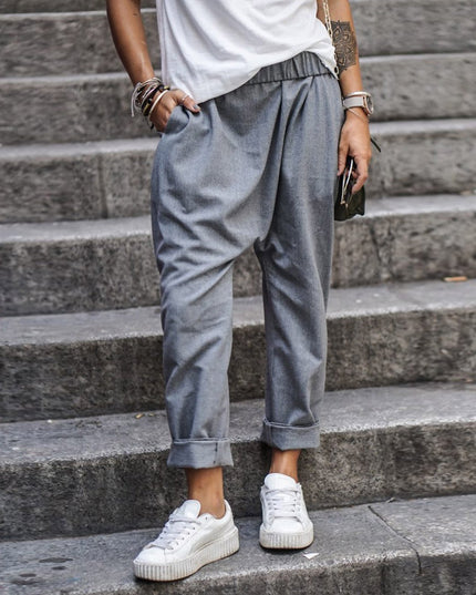 Women's High-Waist Harem Pants with Pockets Gray Trousers