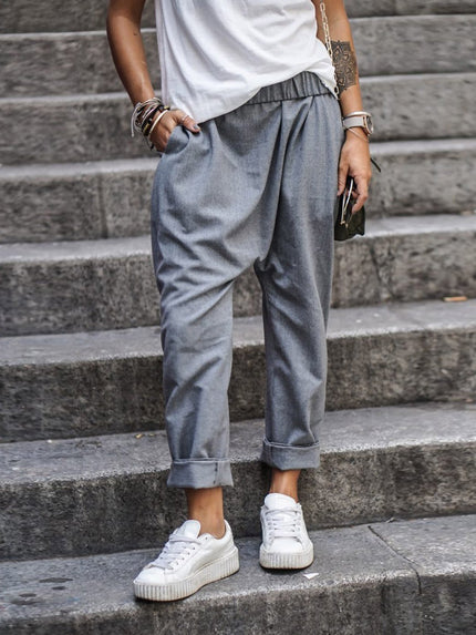 Women's High-Waist Harem Pants with Pockets Gray Trousers