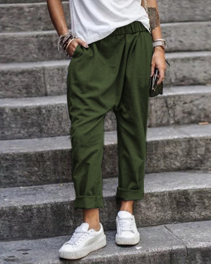 Women's High-Waist Harem Pants with Pockets Army Green Trousers