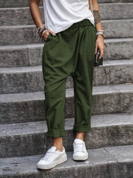 Women's High-Waist Harem Pants with Pockets Army Green Trousers