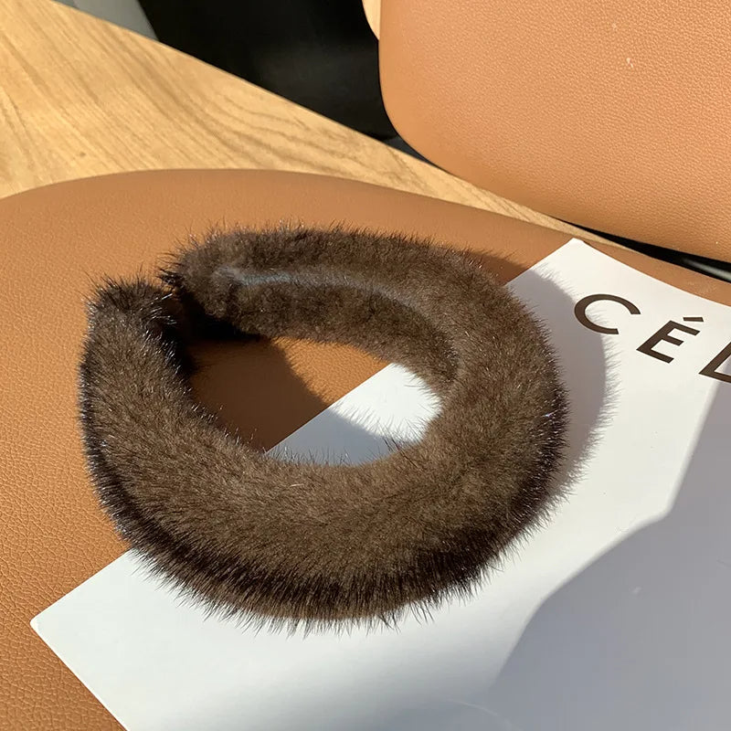 Cozy Luxe Fur Headband – Elegant Winter Warmth Brown Women's Accessories