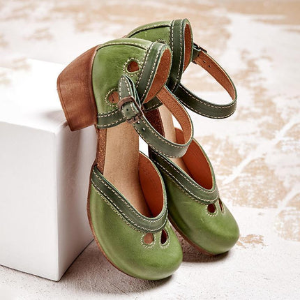 Orthopedic sandals with low heel Green Sandals