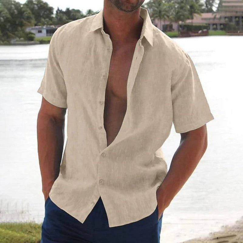 Men's Lightweight Short Sleeve Linen Shirt Khaki Shirts