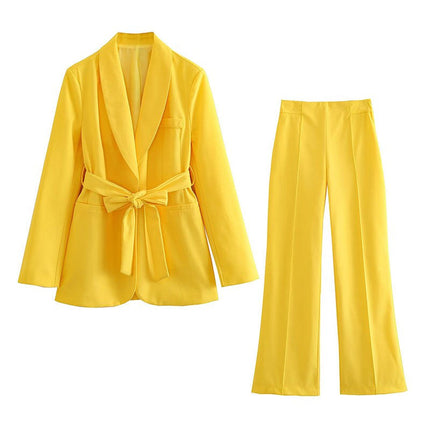 Women's Elegant Two-Piece Suit Yellow Blazer