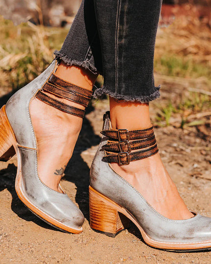 Comfortable and Elegant Thick-heeled Shoes Gray Woman Shoes