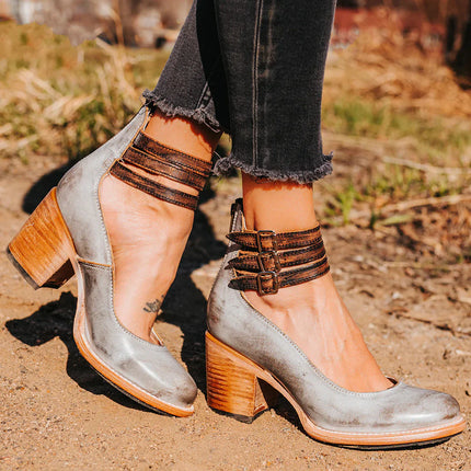 Comfortable and Elegant Thick-heeled Shoes Gray Woman Shoes