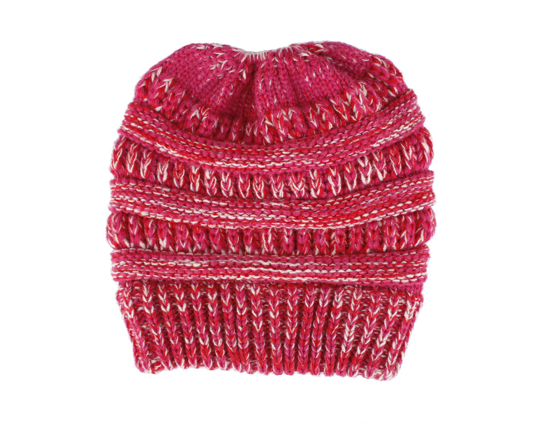 Women’s Mixed-Color Knitted Wool Ponytail Hat Rose pink Hats