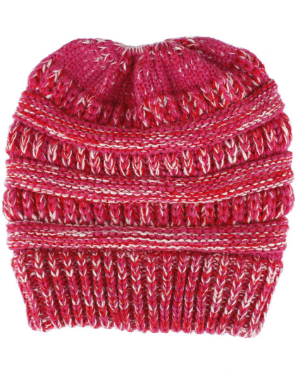 Women’s Mixed-Color Knitted Wool Ponytail Hat Rose pink Hats