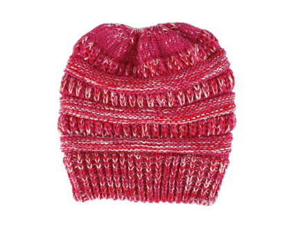 Women’s Mixed-Color Knitted Wool Ponytail Hat Rose pink Hats