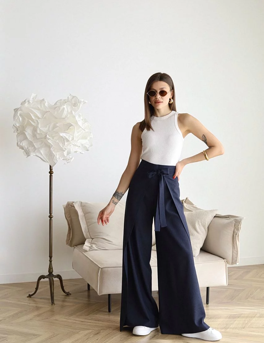 Ophelia | Wide-cut women's linen pants Blue Pants